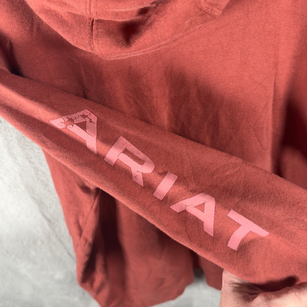 Ariat Real Womens Hoodie Small Red Clay Pullover Logo Sleeve Fleece Sweatshirt‎ - Picture 8 of 10